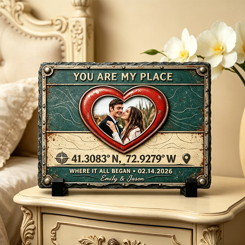 Personalized Couple Photo Stone with Stand Vintage Americana License Couple Plaque Valentine Gift for Couple
