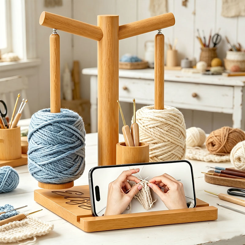 Wooden Yarn Holder for Crocheting and Knitting Upgraded Magnetic Rotating Yarn Spinner with 2 Spindles Perfect for Crocheting and Knitting Lovers