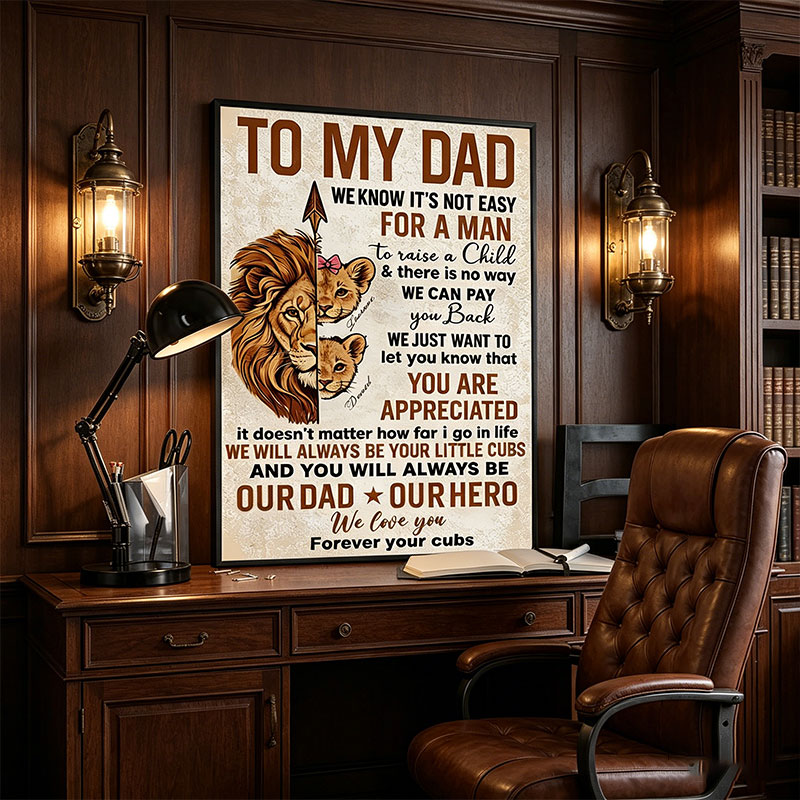 Personalized To My Dad Print Portrait Art Print with Kids Customed Wall Decor Father's Day Gift Home Decor Gift for Dad