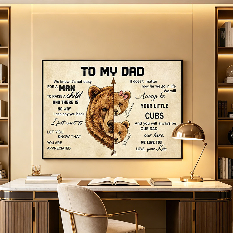 Personalized To My Dad Print Portrait Art Print with Kids Customed Wall Decor Father's Day Gift Home Decor Gift for Dad