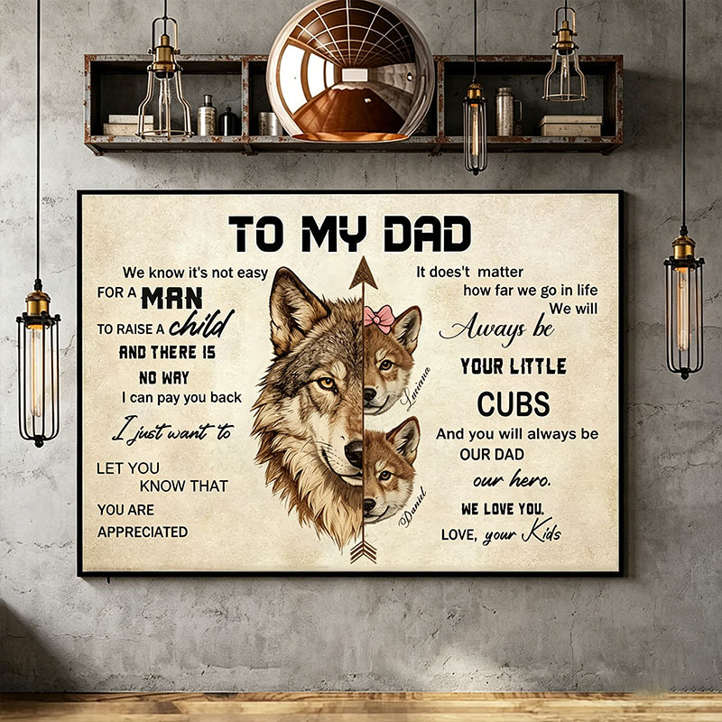 Personalized To My Dad Print Portrait Art Print with Kids Customed Wall Decor Father's Day Gift Home Decor Gift for Dad