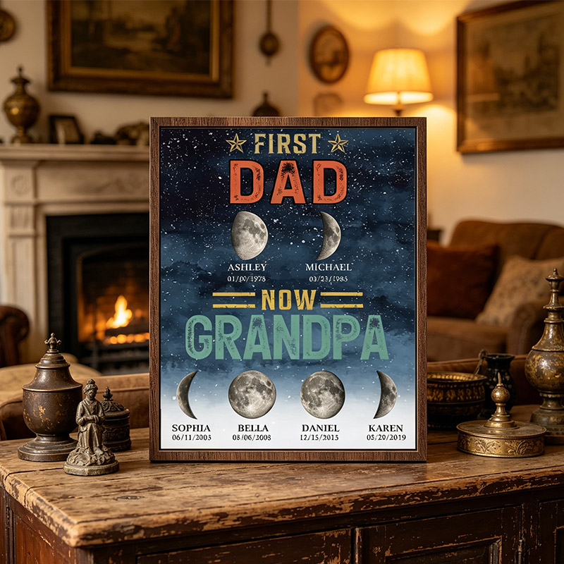 Personalized First Dad Now Grandpa Sign Papa Wooden Plaque with Kids Names Father's Day Gift For Dad Grandpa