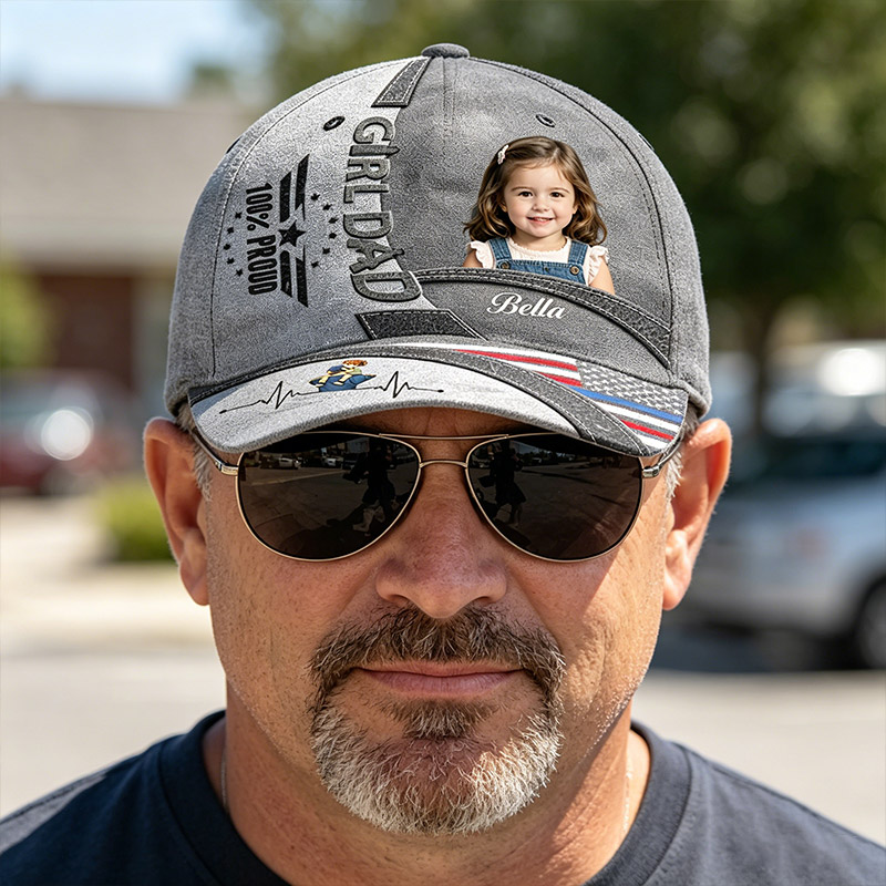 Personalized Girl Dad Baseball Cap Custom Dad Hat with Kids Photo Adjustable Sports Cap Father's Day Gifts