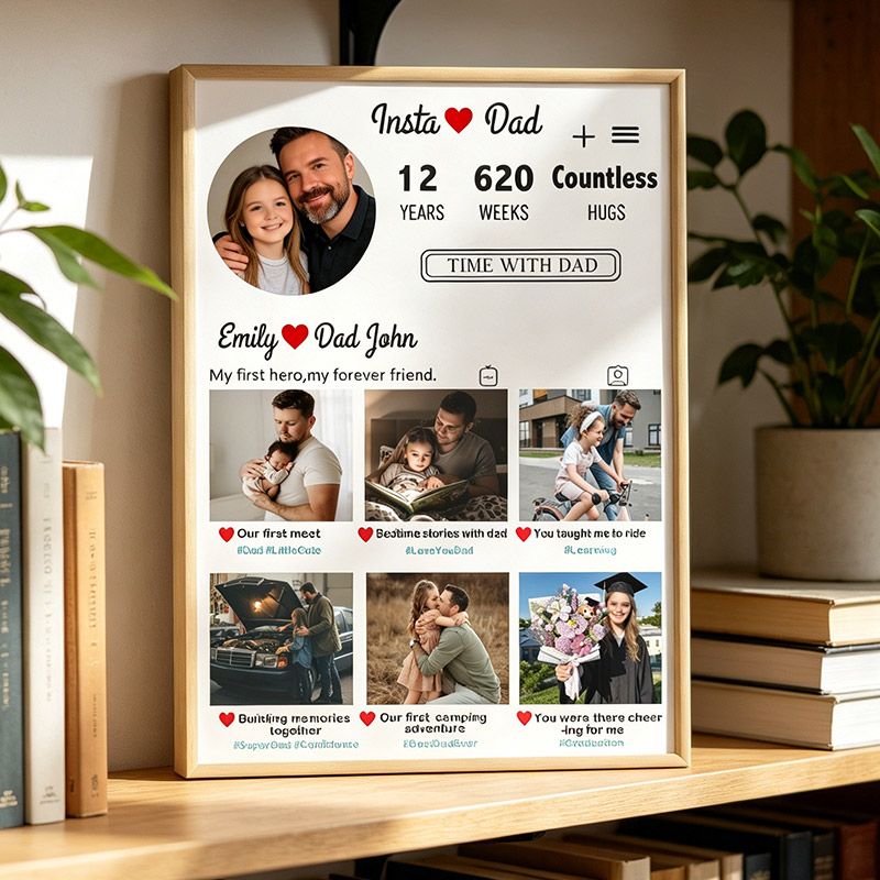 Personalized Insta Dad Print Portrait Art Print with Kids Customed Wall Decor Father's Day Gift Home Decor Gift for Dad