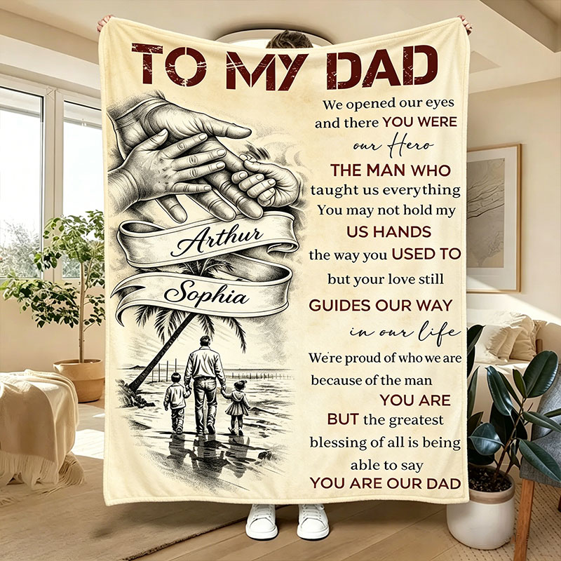 Personalized To My Dad Blanket with Kids Photo Custom Blanket Father's Day Gift Dad Birthday Gift