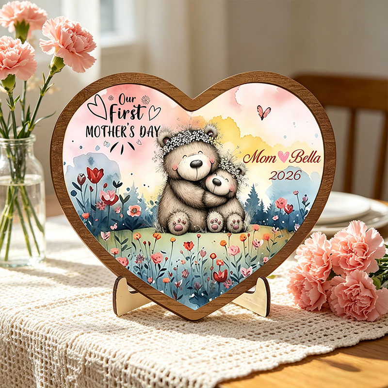Personalized Our First Mother's Day Sign Mom with Little Kids Wooden Plaque Gift for Mom Grandma Mother's Day