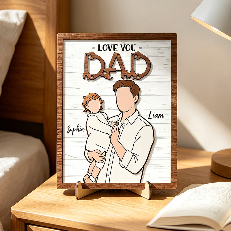 Personalized Love You Dad Sign Custom Dad Portrait with Kid Wooden Plaque Father's Day Gift For Dad