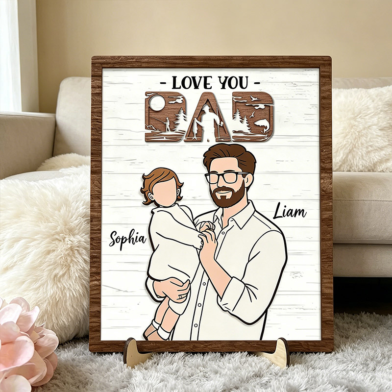 Personalized Love You Dad Sign Custom Dad Portrait with Kid Wooden Plaque Fishing Lover Dad Gifts Father's Day Gift For Dad