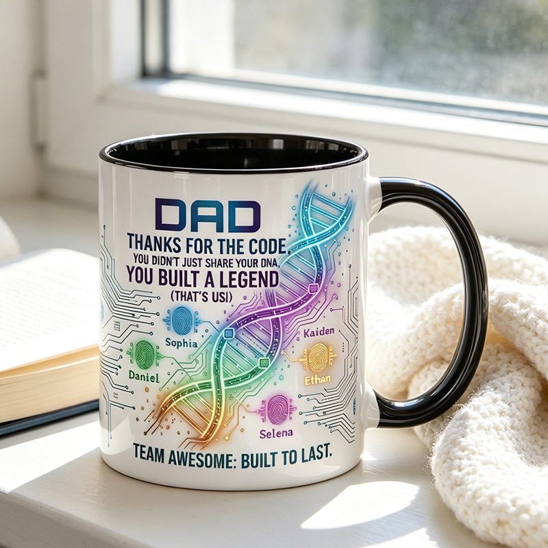 Personalized Dad Thanks For Sharing The Code 11 oz Ceramic Mug with 1-6 Names Father's Day Gifts for Dad Grandpa