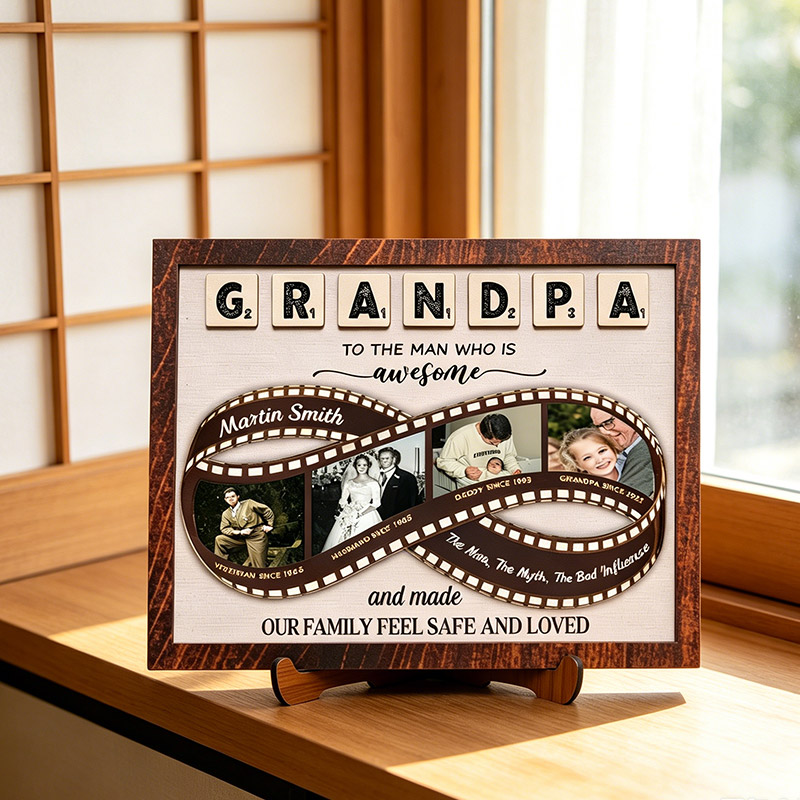 Personalized Grandpa Sign with Photos To The Man Who Is Awsome Wooden Plaque Papa Gifts Father's Day Gift For Him