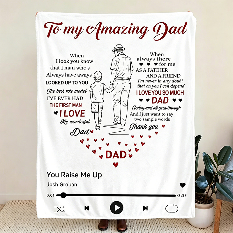 Personalized To My Amazing Dad Blanket with Father & Kids Sketch Custom Blanket Father's Day Gift Dad Birthday Gift