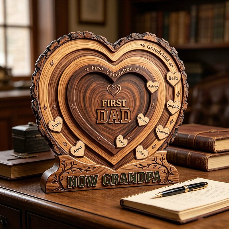 Personalized First Dad Now Grandpa Wooden Plaque Custom Family Name Sign for Grandpa Father's Day Gift For Dad Grandpa