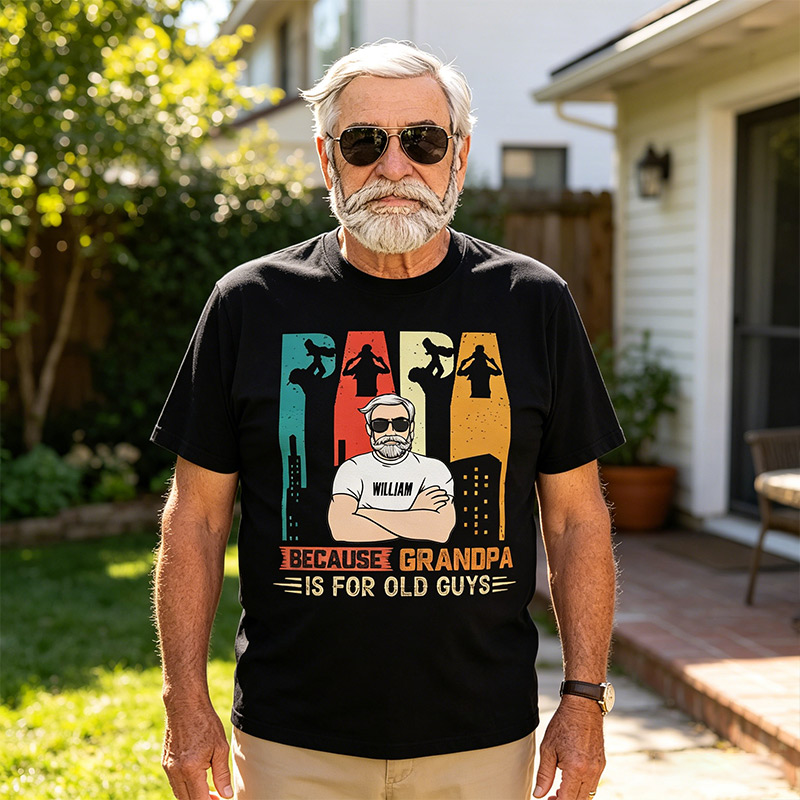Personalized Papa Because Grandpa Is for Old Guys Shirt Custom Papa T Shirt with Photo Fathers Day Birthday Gift for Him
