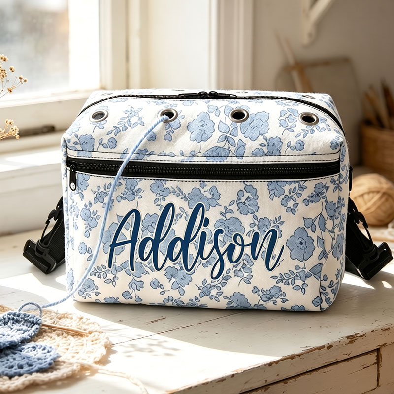 Personalization Canvas Knitting Bag Gift for Knitter Yarn Storage Organizer Canvas Yarn Bag Needle Storage Bag Sewing Project Organizer