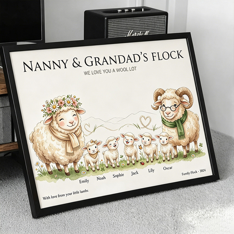 Personalized Goat Family Poster Frameless Framed Painting with 2-10 Names Home Decor Birthday Mother's Day Father's Day Gift for Mom Dad
