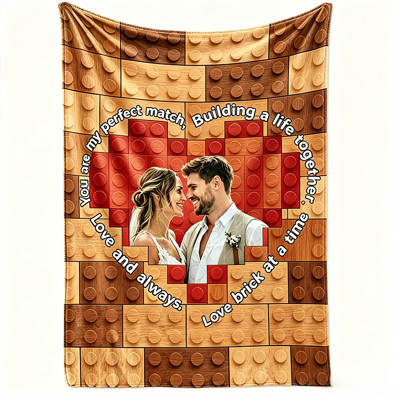 Personalized Couple Building Block Blanket Couple Photo Blanket Custom Name Throw Blanket