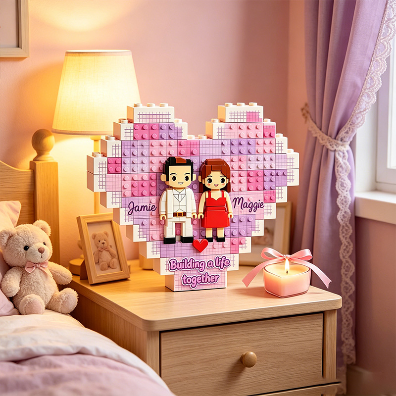 Personalized Couple Heart Building Block Puzzle Building a Life Together One Brick at a Time Blocks Valentine's Day Gift Anniversary Gift For Him Her