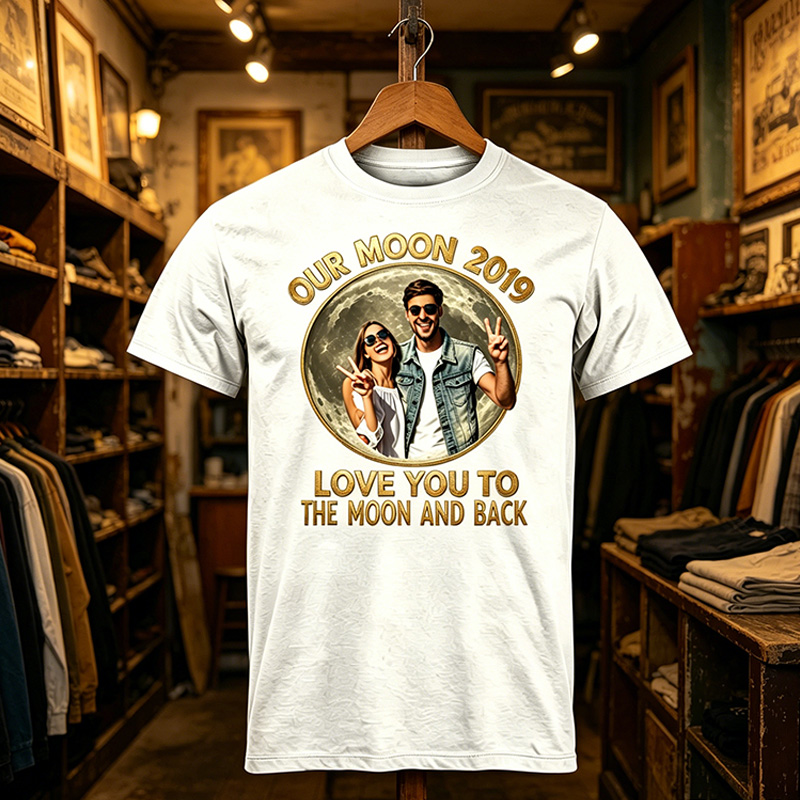 Personalized Couple Our Moon T-Shiet with Photo Custom Date Night Gift for Couple