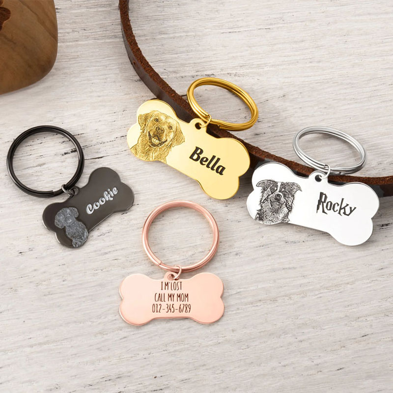 Personalized Bone Shape Photo Design Pet Name Tag with Engraved Text Daily Use Birthday Gift for Dog Owners