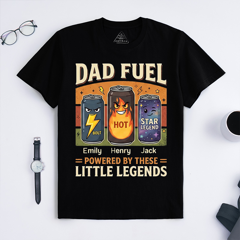 Personalized Dad Fuel Shirt Custom Dad T Shirt with 1-6 Kids Names Fathers Day Birthday Gift for Him