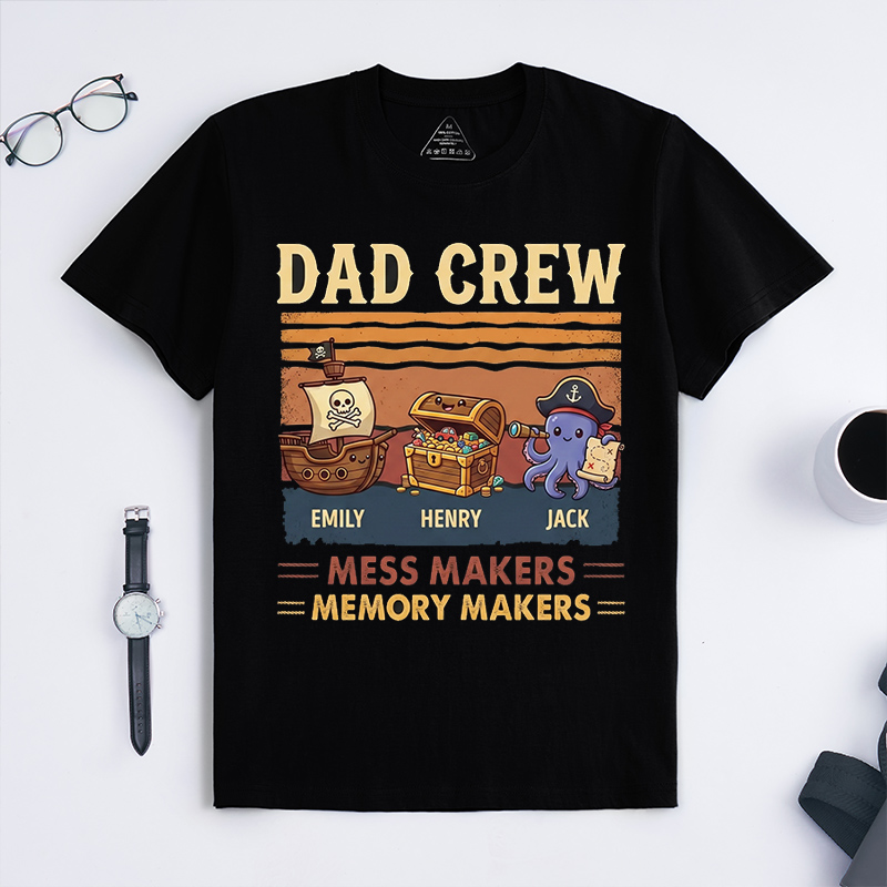 Personalized Dad Crew Shirt Custom Dad T Shirt with 1-3 Kids Names Fathers Day Birthday Gift for Him