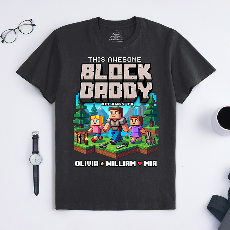 Personalized This Awsome Block Daddy Belongs To Shirt Custom Dad T Shirt with 1-6 Kids Fathers Day Birthday Gift for Him