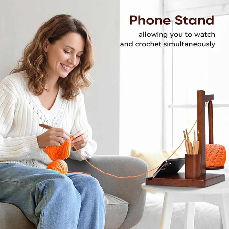 Yarn Holder Wooden Ball Holder Multifunctional Magnetic Wool Holder Rotating Yarn Holder Wooden Yarn Dispenser with Stand Suitable for Crochet Yarn and Knitting