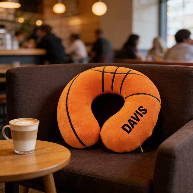 Personalized Basketball U-Shaped Pillow with Custom Name for Sports Fans and Travelers