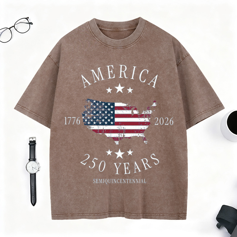 America 250th Anniversary 1776-2026 Vintage Washed T-Shirt - Patriotic USA Map Flag Graphic Tee