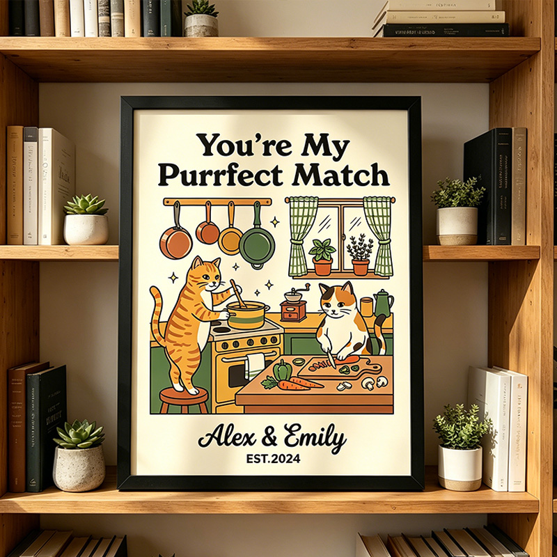 Personalized You are My Purrfect Match Couple Wall Art Couple Canvas Print Poster Romantic Love You Longer Wall Decor Anniversary  Gift Couple Cat Home Decor