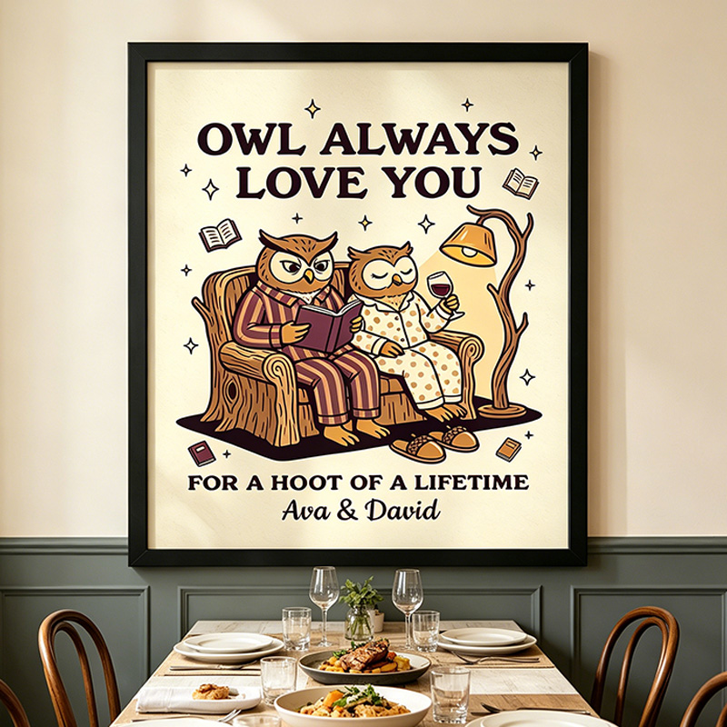 Personalized Owl Always Love You Couple Wall Art Couple Canvas Owl Print Poster Romantic Love You Longer Wall Decor Anniversary  Gift Couple Owl Home Decor
