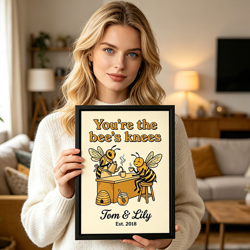 Personalized You're The Bee's Knees Couple Bee Wall Art Couple Canvas Bee Print Poster Romantic Love You Longer Wall Decor Anniversary  Gift Couple Bee Home Decor