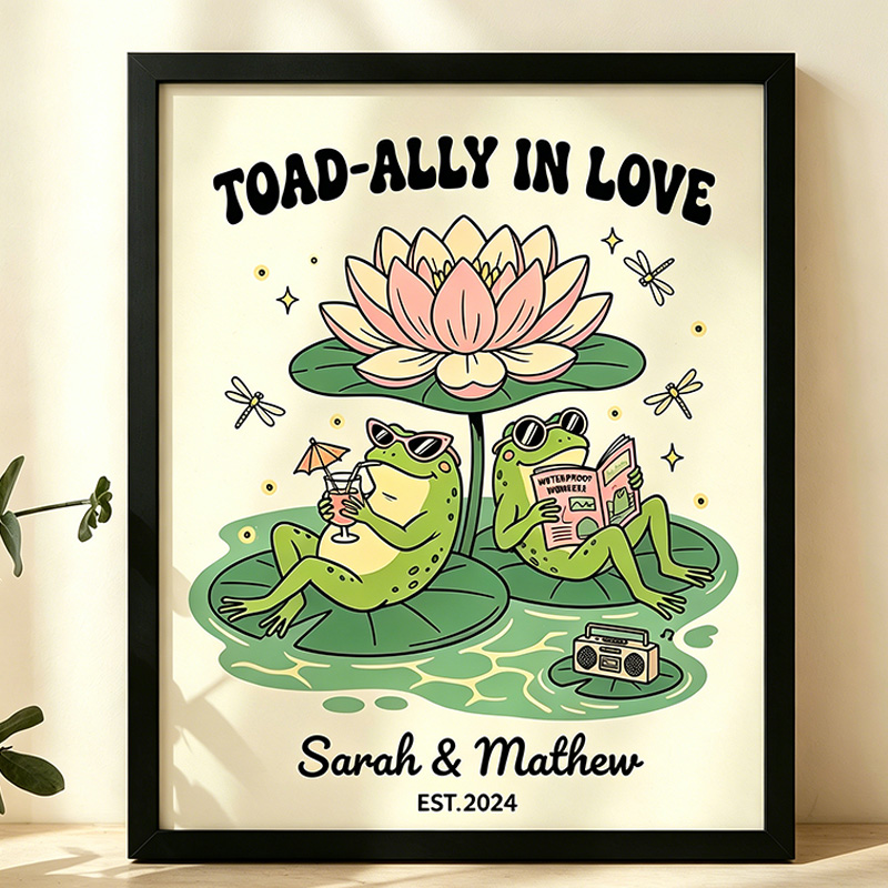 Personalized Toad-Ally in Love Frog Couple Wall Art Couple Canvas Frog Print Poster Romantic Love You Longer Wall Decor Anniversary  Gift Couple Frog Home Decor