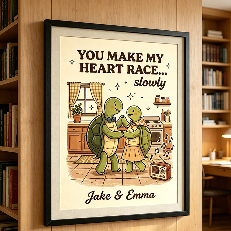 Personalized Turttle Couple Wall Art Couple Canvas Turttle Print Poster Romantic Love You Longer Wall Decor Anniversary  Gift Couple Turttle Home Decor