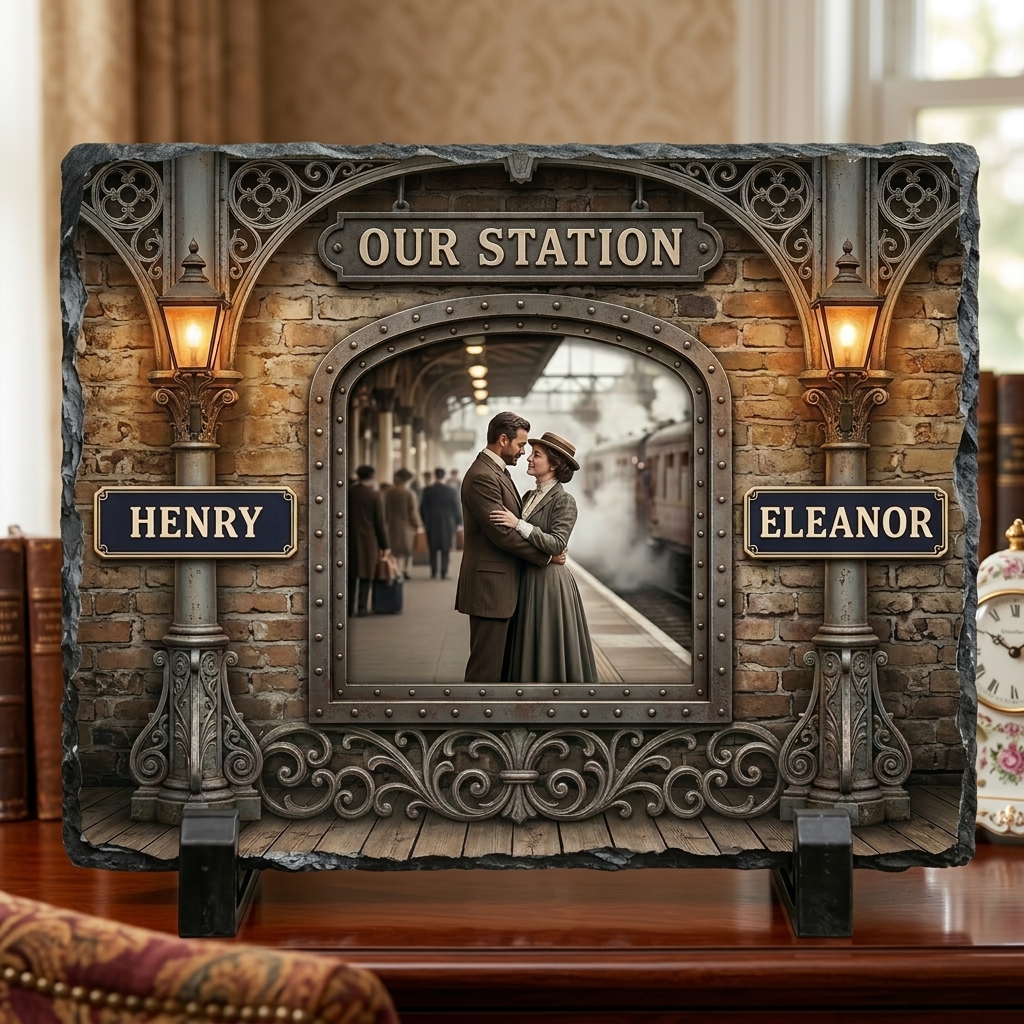 Personalized Retro Couple Photo Rectangle Shaped Stone with Stand Newlyweds Stone Annversary Gift Couple Home Keepsake Gift