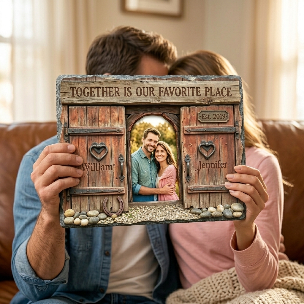 Personalized Retro Couple Photo Rectangle Shaped Stone with Stand Together is Our Favorite Place Stone Anniversary Gift Couple Home Keepsake Gift