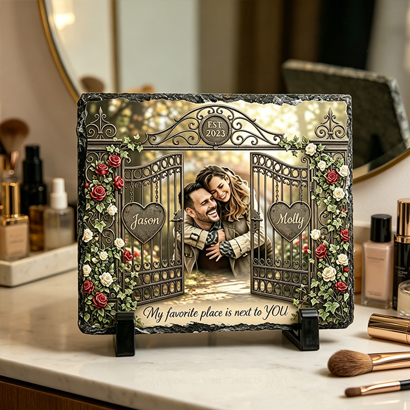 Personalized My Favorite Place Is Next To You Couple Photo Rectangle Shaped Stone with Stand Couple Stone Plaque with Names Anniversary Gift Couple Home Keepsake Gift