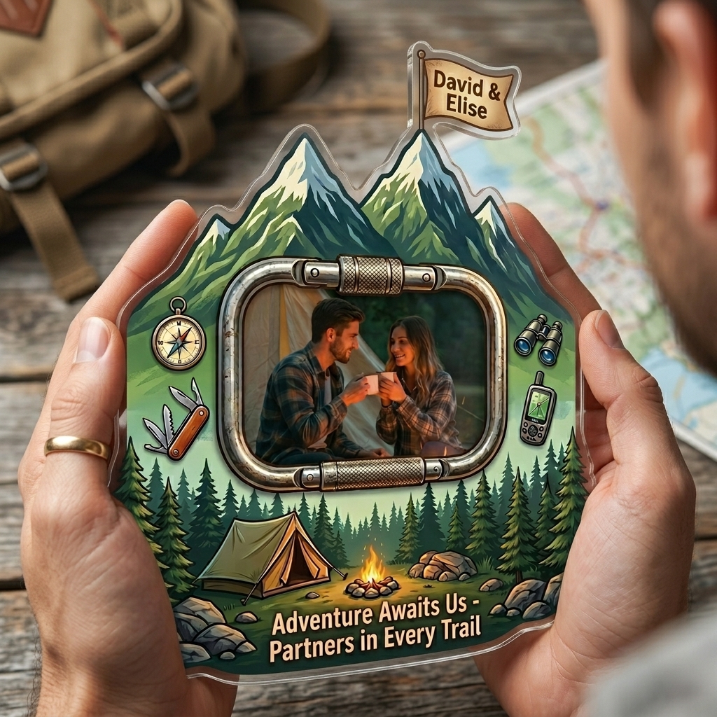 Personalized Camping Couple Photo Fridge Magnet Custom Couple Gift with Names Anniversary Gift for Her Him Camping Lovers Gift
