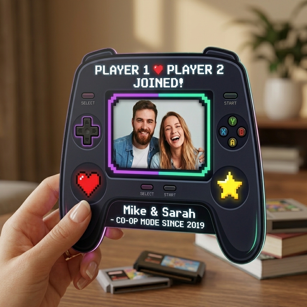 Personalized Game Couple Photo Fridge Magnet Custom Couple Gift with Names Anniversary Gift for Her Him Gaming Couple Gift