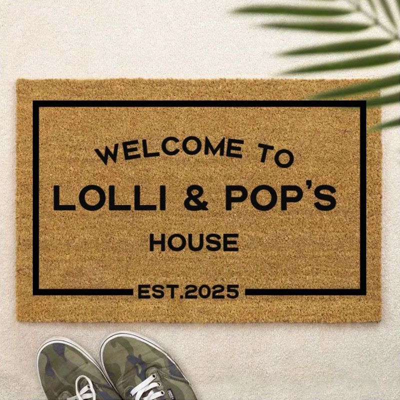 Personalized Welcome to Our House Doormat Housewarming Gift Durable Coir Mat for New Home Indoor Outdoor Door Mat Family Home Decor Rug Est 2025