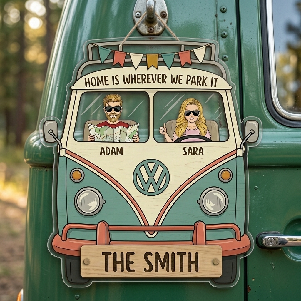Personalized Home is Where We Park It Camping Couple Acrylic Sign with Names Camping Couple Gift Idea