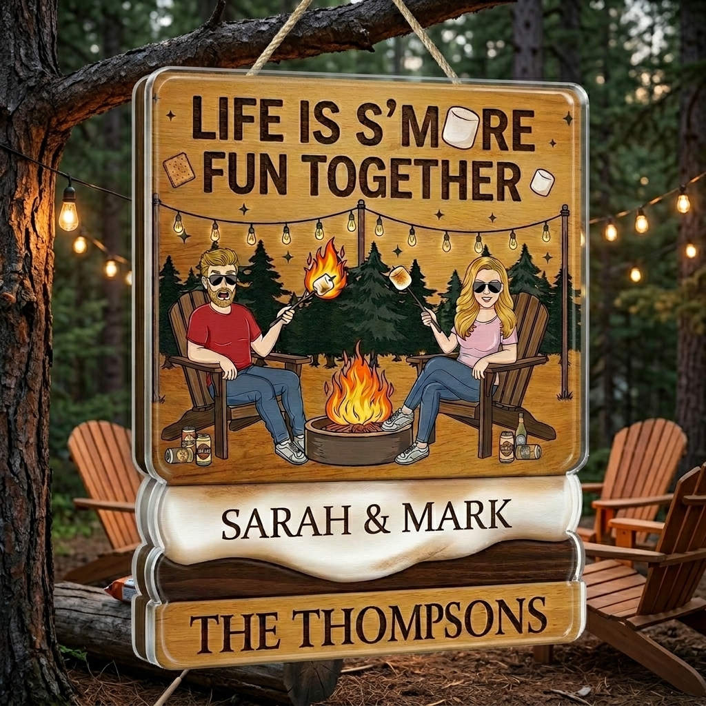 Personalized Camping Couple Sign with Names Acrylic Camping Sign Over Print Camping Couple Gift Idea Couple Gift 