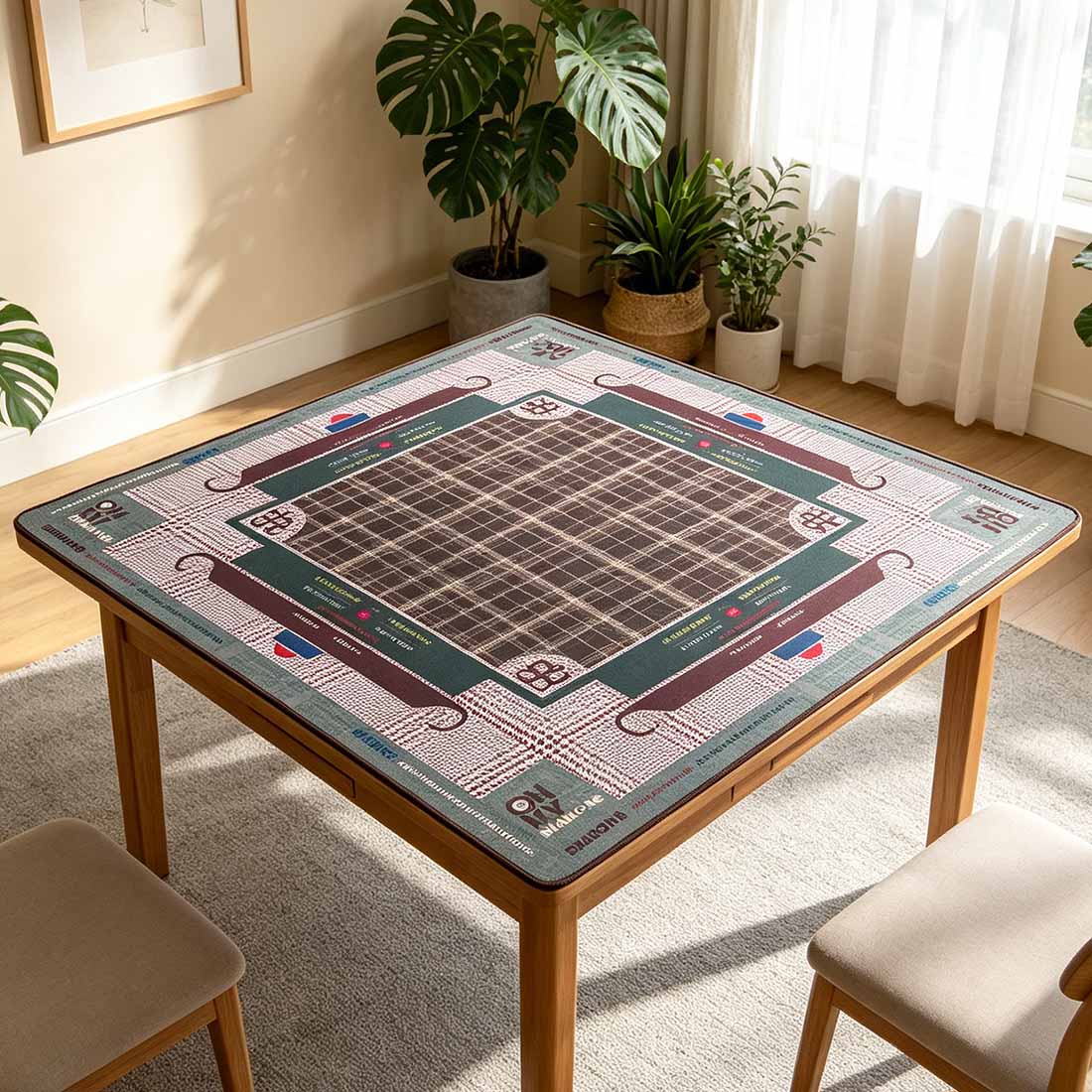 Plaids and Structured Patterns Mahjong Mat Lush Mahjong Mat Neoprene Game Surface Travel Portable Playing