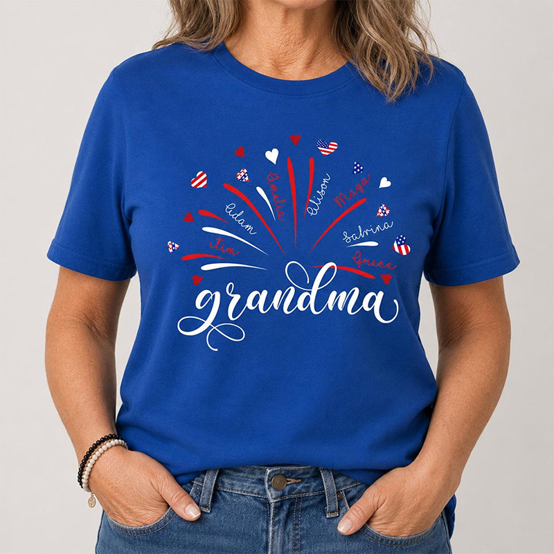 Personalized Firework USA Flag Grandma And Kids Shirt America 250th Shirt For Patriotic Nana Gigi Mimi 4th of July Independence Day Gift