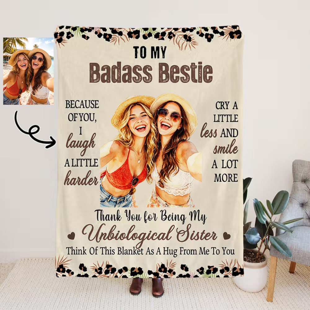 Personalized Sisters Leopard Print Throw Blanket Thank You My Badass Bestie Birthday Gift for Friend