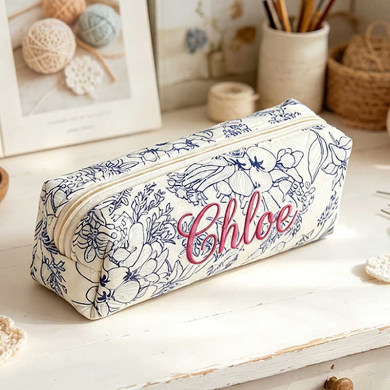 Personalized Embroidered Cotton Quilted Crochet Tool Storage Bag Large Small  Floral Crochet Tool Storage Bag Set Cute Coquette Pouch for Purse Aesthetic Cloth Flower Storage Bag Organizer