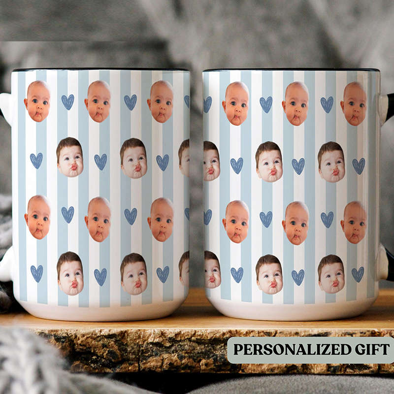 Personalized Baby Face Mug for Mom Dad Stripe Baby Photo Cup New Mom Or Dad Coffee Mug Funny Gift For Grandma Grandpa