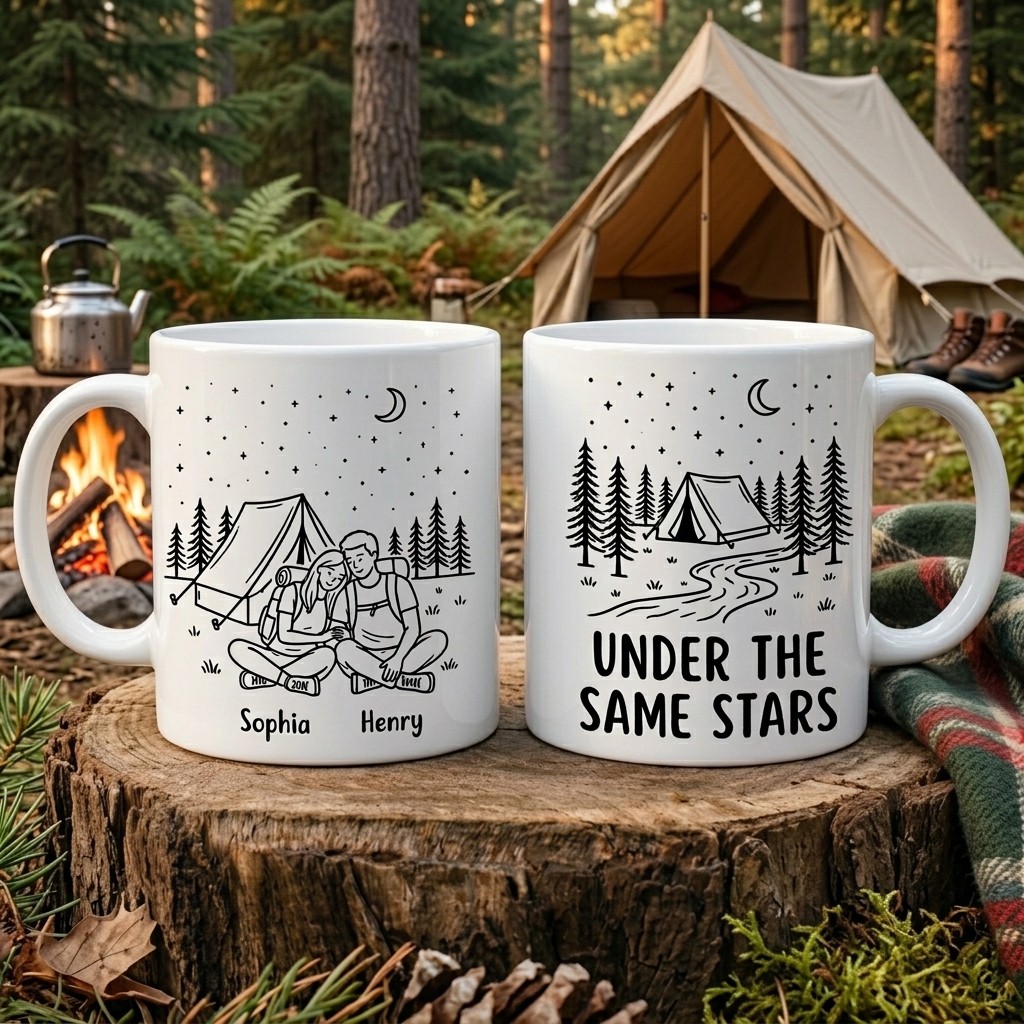 Personalized Under the Same Stars Couple Gift Personalized Enamel Mug Anniversary Camping Gift Custom Outdoor Coffee Cup Partners for Life