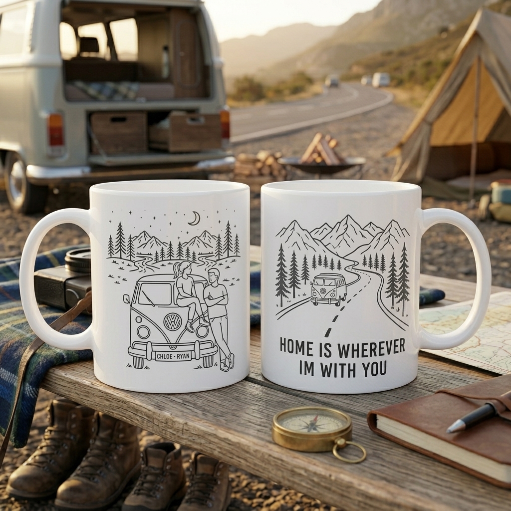 Personalized Home is Wherever I'm with You Mug Couple Gift Personalized Anniversary Camping Gift Custom Outdoor Coffee Cup Partners for Life Newlyweds Gift Wedding Couple Gift
