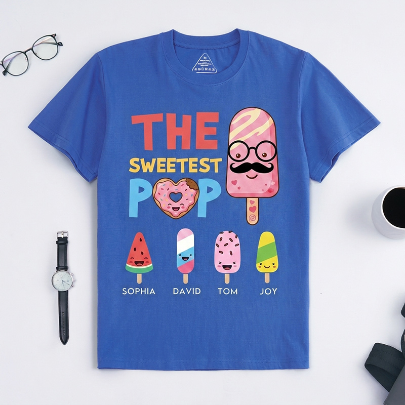 Personalized The Sweetest Pop Shirt Custom Dad T-Shirt with Kids Names Birthday Gift Father's Day Gift For Grandpa Dad